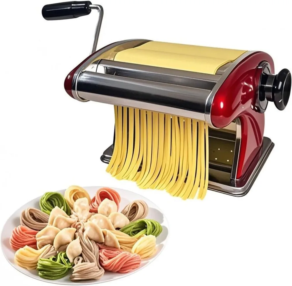 XINGYUEXUAN Máquina manual para hacer pasta, fideos, masa, acero inoxidable, con cortadores de 2 mm y 4 mm para hacer pasta case