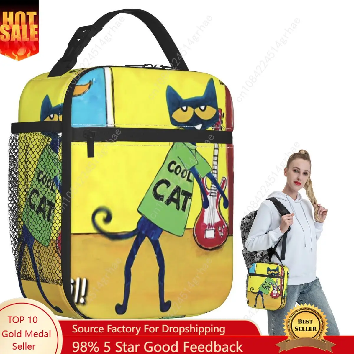 Pete The Cat Insulated Lunch Bag for Women Kids Portable Food Boxes Thermal Lunch Box Tote