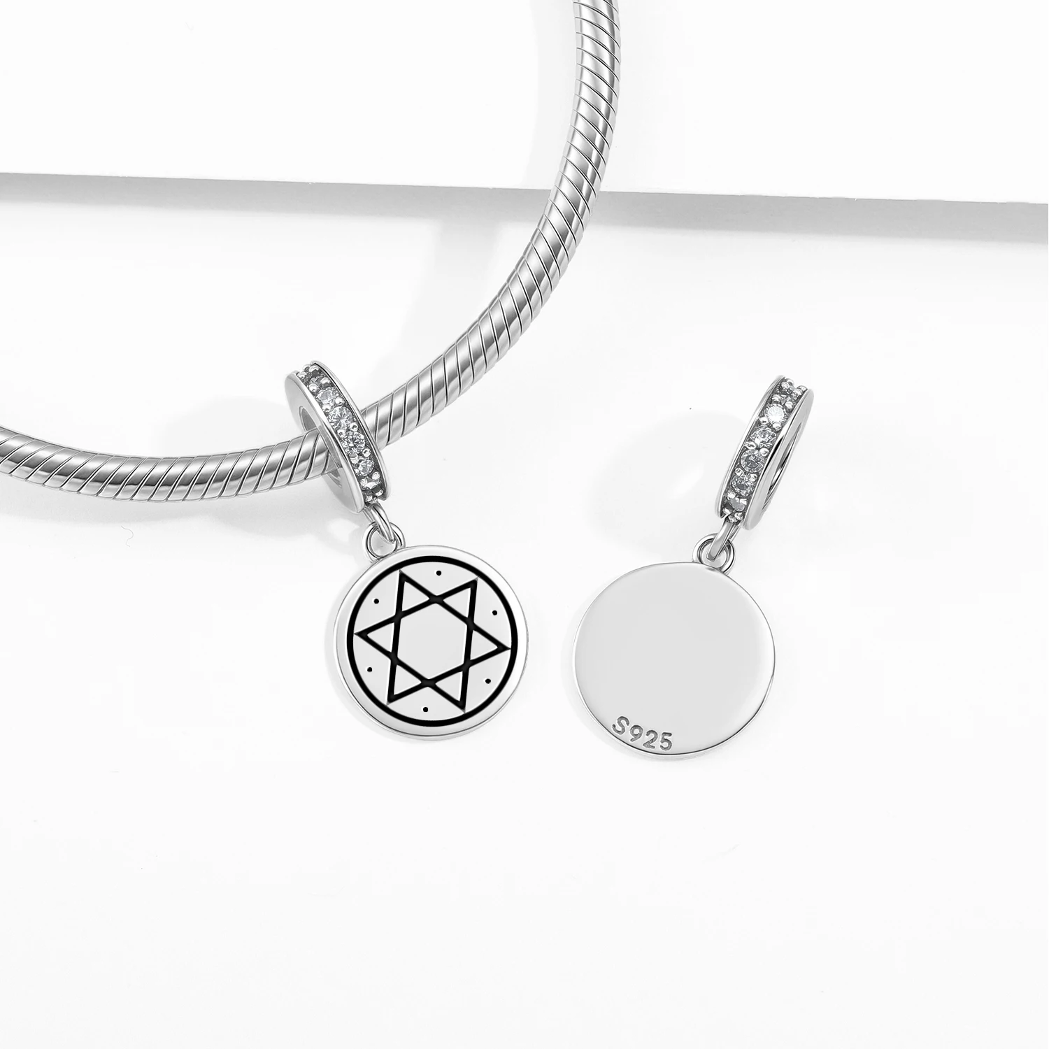 

The Seal of Solomon Pendant 925 Sterling Silver Symbol Charm Bead for Women Bracelet Necklace Jewelry Fashion