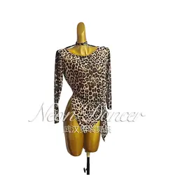 Neondancer New Women's Latin Dance Practice Outfit, Mesh Overlay Skirt, Long Sleeves, Side Slit Overlay Top