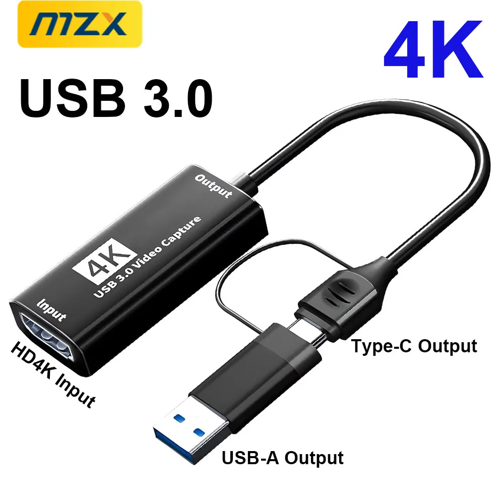 Плата видеозахвата MZX USB 3.0 A Type C HDMI-совместимый захват 4K HD Grabber OBS Захват игр в прямом эфире