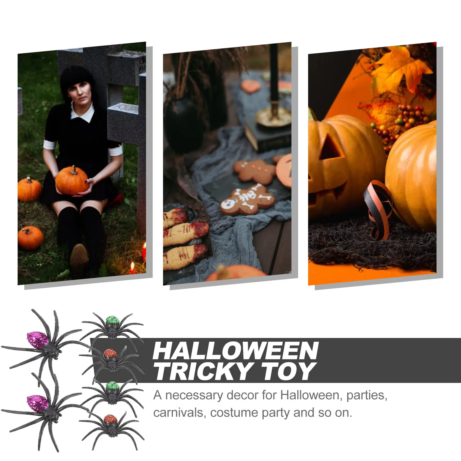 6Pcs Realistic Plastic Spiders Halloween Decor Set Sturdy Non Breakable Creepy Props for Door Porch Trees Living Room Party