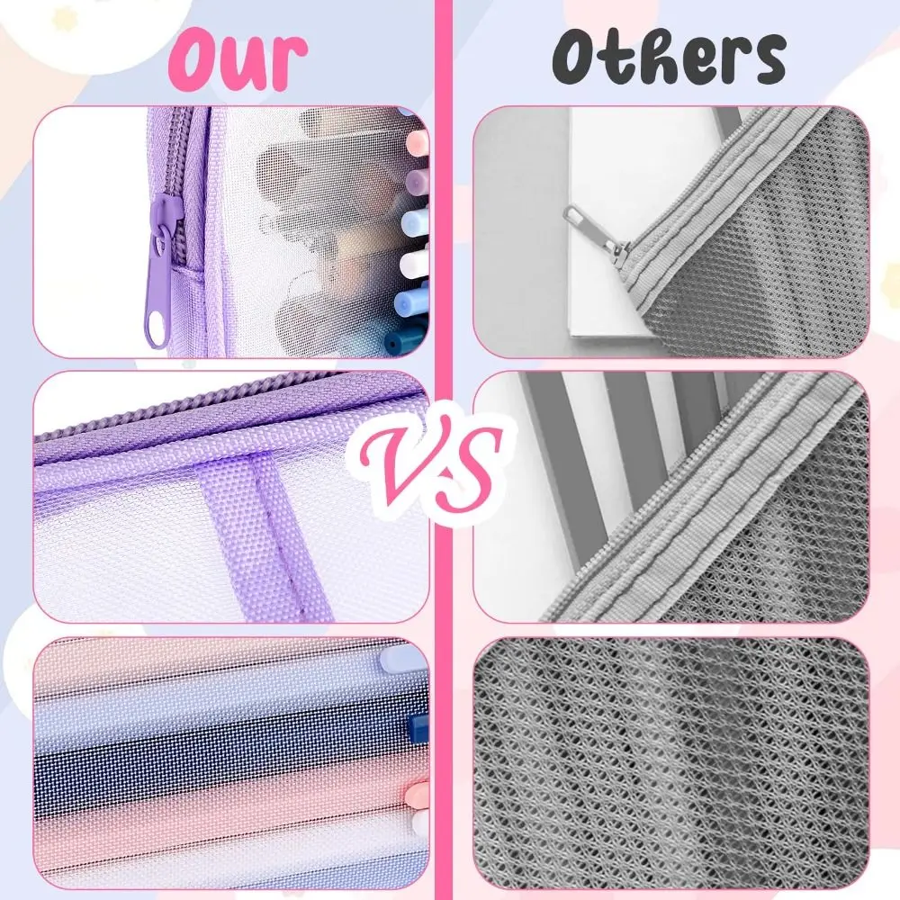 Large Grid Transparent Pencil case Clear Large Capacity Mesh Pencil Case Exam Special Multi-Purpose Travel Makeup Bag