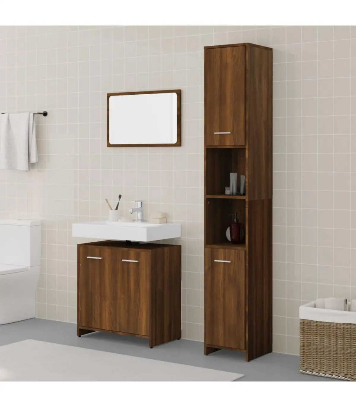 Bathroom Furniture Set bathroom 3 PCs brown oak plywood