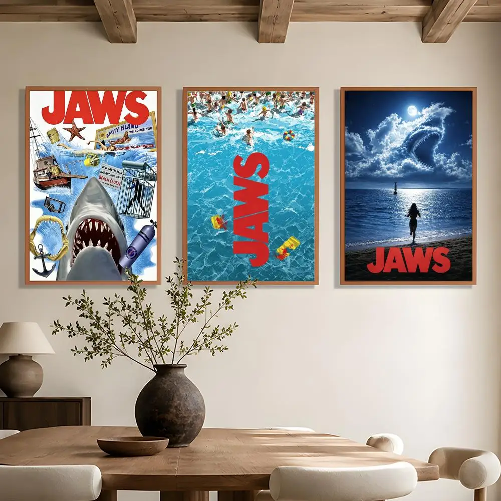 Jaws Classic Shark Horror Film Poster Wall Art Poster HD Waterproof PP Print Bedroom Living Room Office Decor Gift