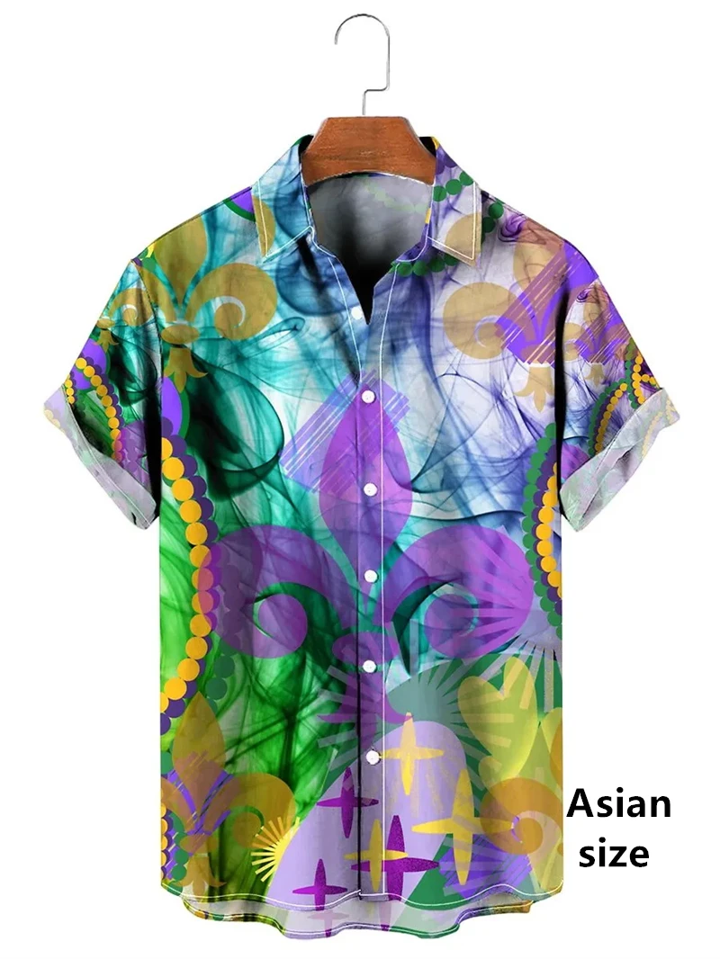 

2025 New Mardi Gras Shirts 3D Print Men's Mask Short Sleeves Tops Casual Pop Outdoor Vacation Streetwear Unisex Button Up Shirt