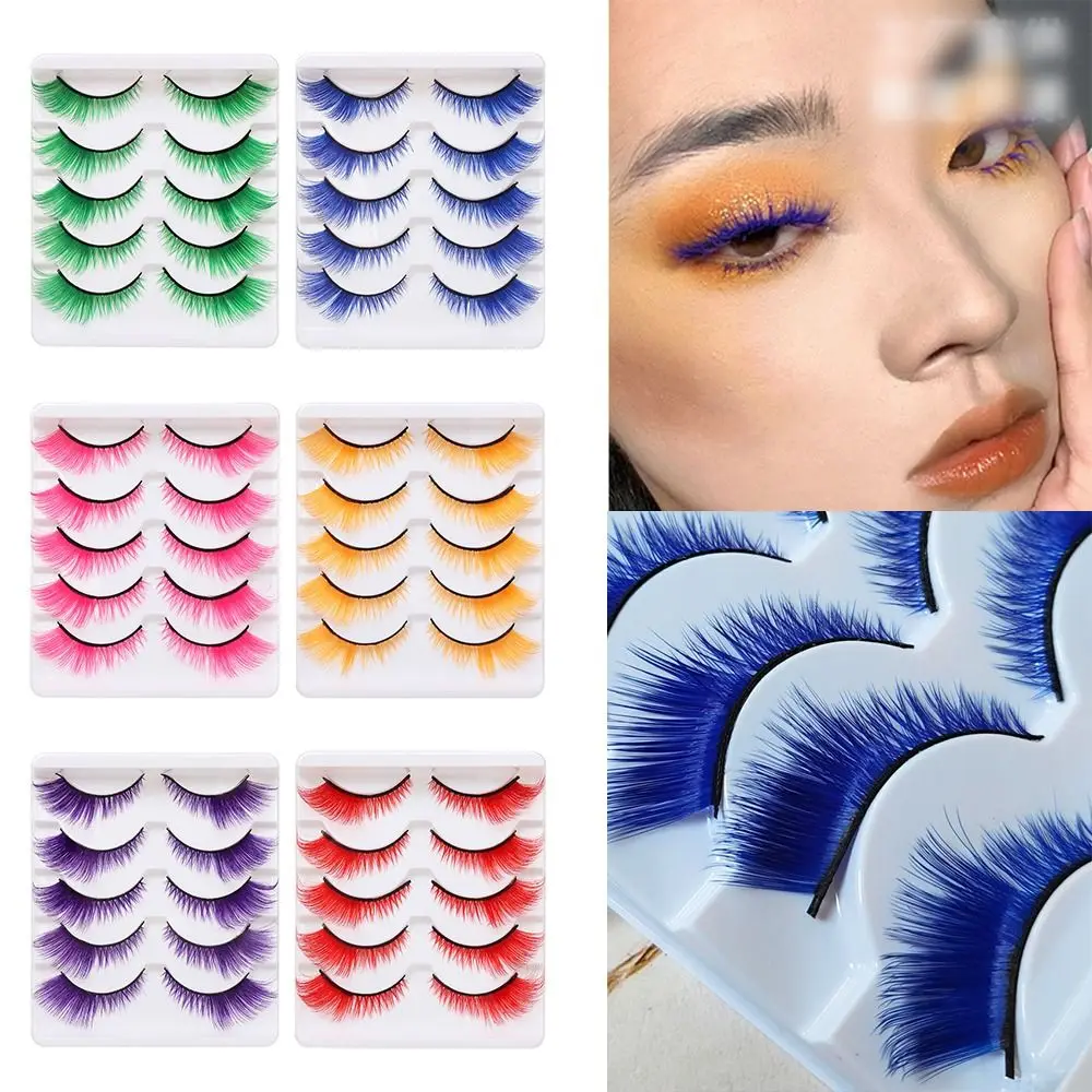 5 คู่ดูน่าทึ่งสี Lashes Masquerade Soft Fluffy Fox Cat Eye Eyelashes คอสเพลย์ปาร์ตี้ที่มีสีสันขนตาปลอม