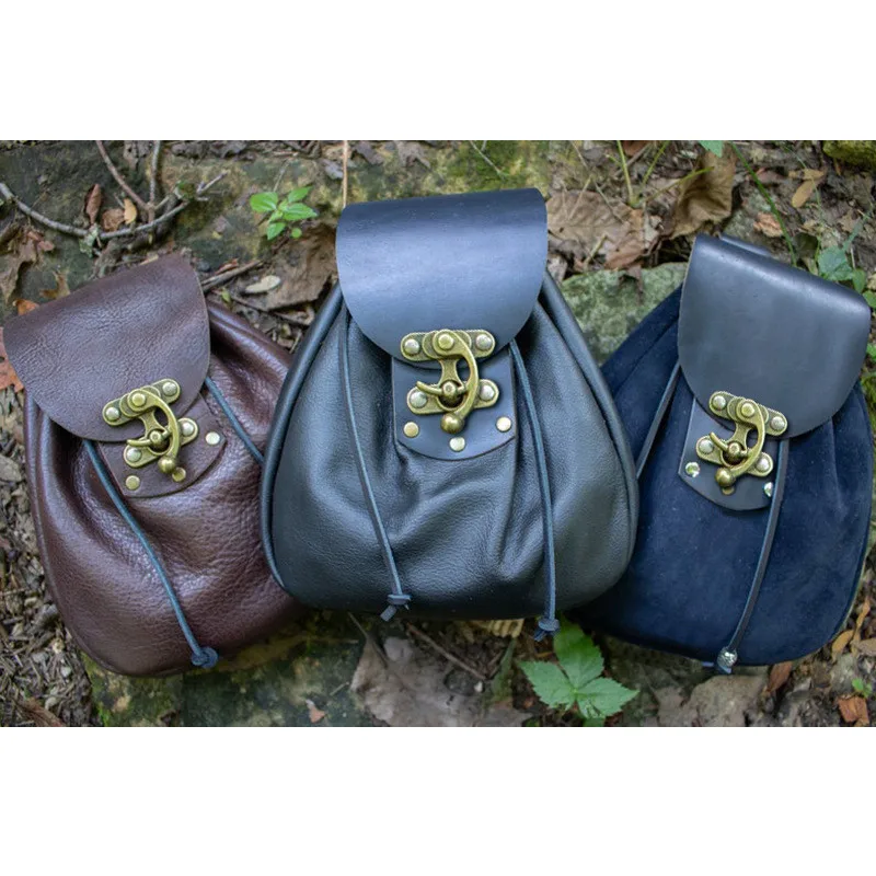 Middeleeuwse Viking Lederen Trekkoord Portemonnee Riem Kleine Pouch Hip Nier Side Larp Tas Renaissance Festival Jewel Geld Portemonnee