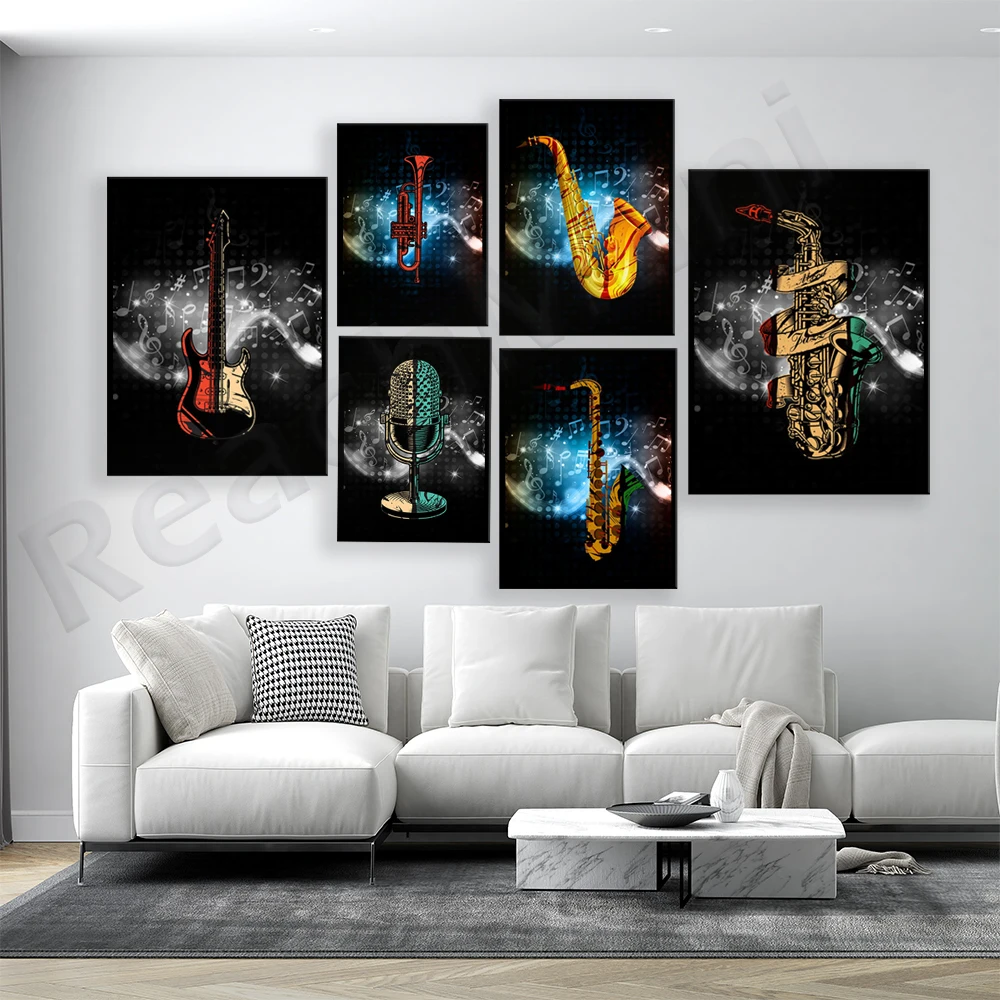 Saxophone, Trumpet, Trombone, Microphone Poster HD Print Art Picture Living Room Home Wall Decor Creative Music Gift