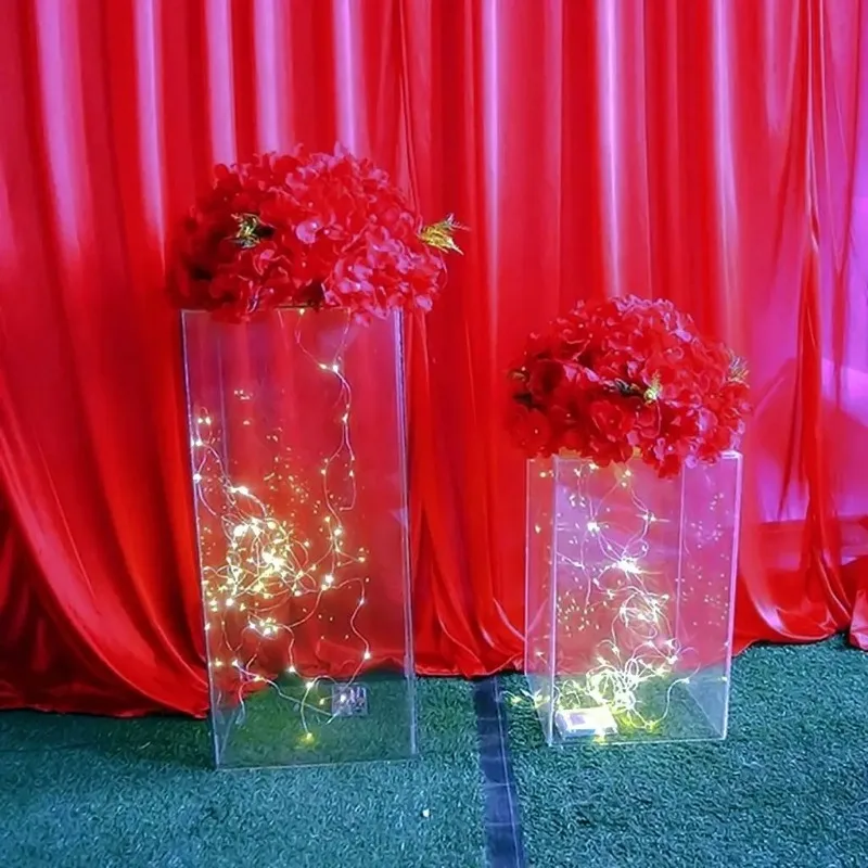Acrylic Wedding Flower Stand Aisle, Clear Square Column, Flower Frame, Road Decoration, Party