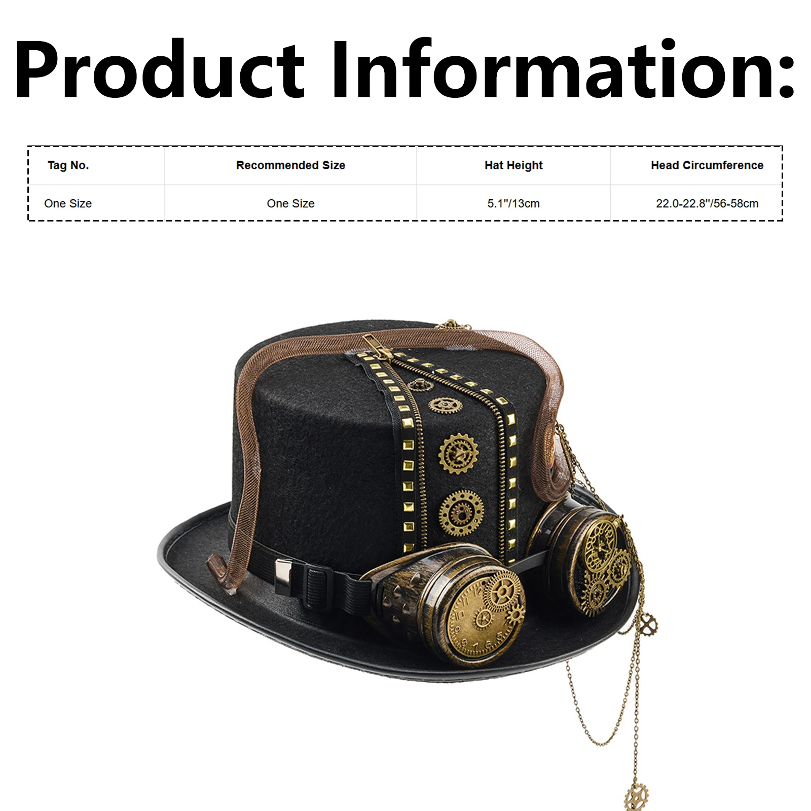 Unisex Men Women Gothic Punk Hat Decorated Top Hat for Cosplay Masquerade Halloween Theme Party