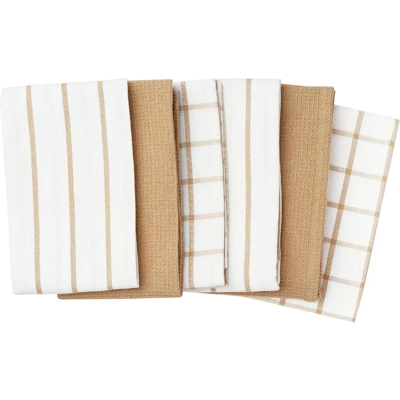 Pack of 6 Drying Dishes, 18”x 28”, Kitchen, Tea,Dish Towels for Kitchen, Quick Drying Kitchen Towel Set - Beige