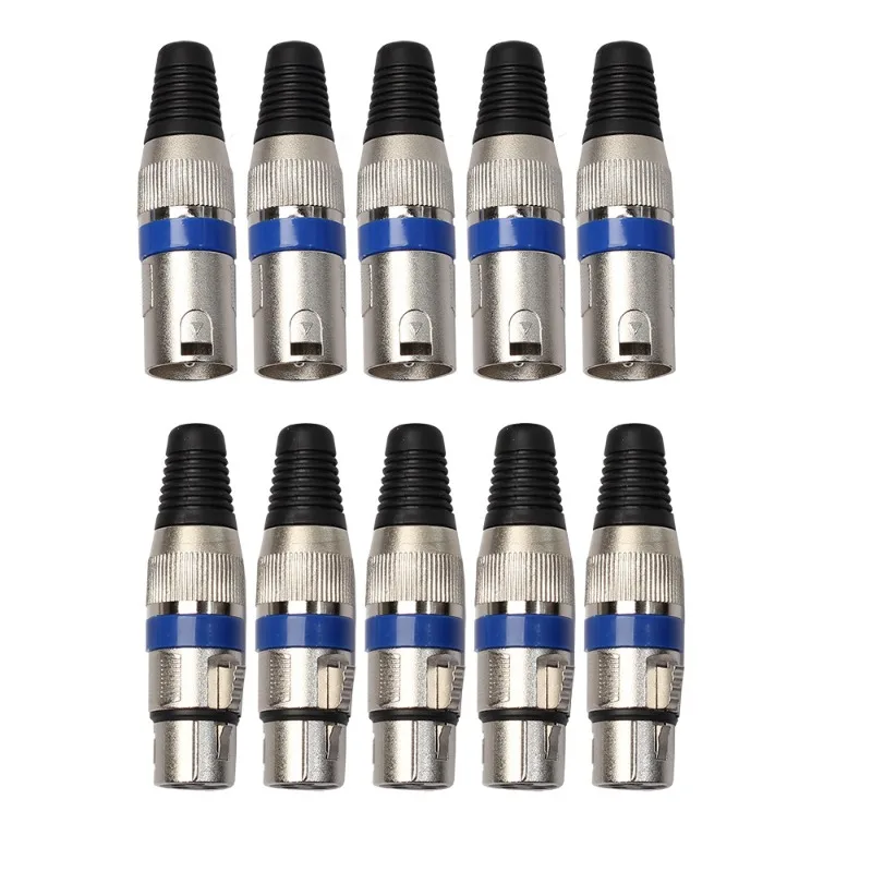 

5 Pairs XLR 3 Pin Female MIC Jack Plug Audio Microphone Cable Connector Blue Black Red Green Yellow Purple
