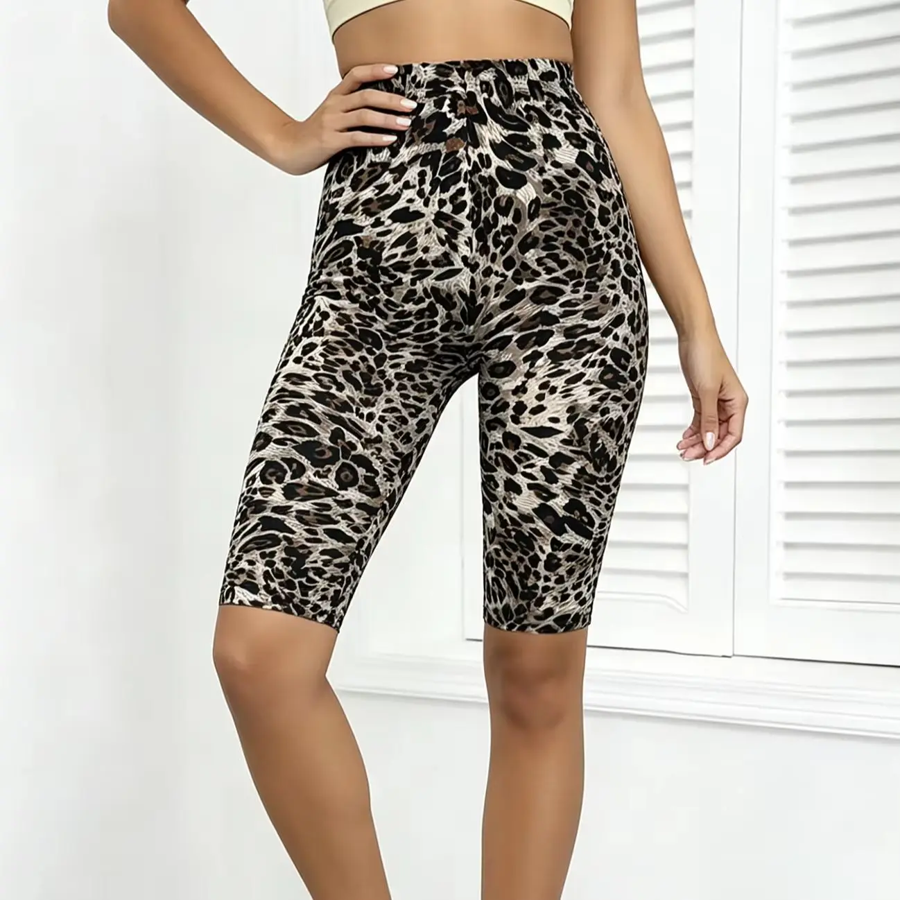 AliExpress NONE Sexy Leopard Print Outer leggings Stretch Cycling Shorts Soft Fitness Yoga Running Sweatpants Trendy Five Fen Pants