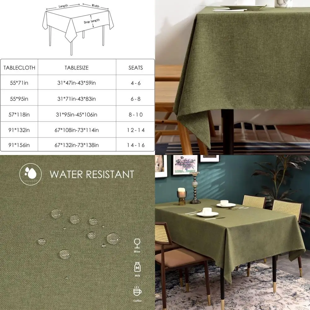 

Olive 57x118 Waterproof, Wrinkle-Resistant Farmhouse Tablecloth for 6-Foot Rectangular Tables - Ideal for Dining, Kitchen, Weddi