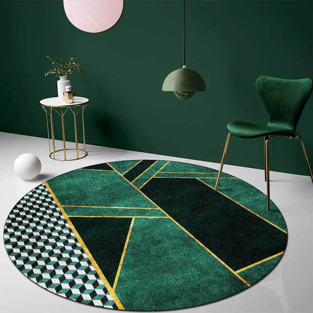 Light Luxury Rugs for Bedroom Dark Green Round Carpets Living Room Decoration Carpet Cloakroom Lounge Rug Home Decor Chair Mat