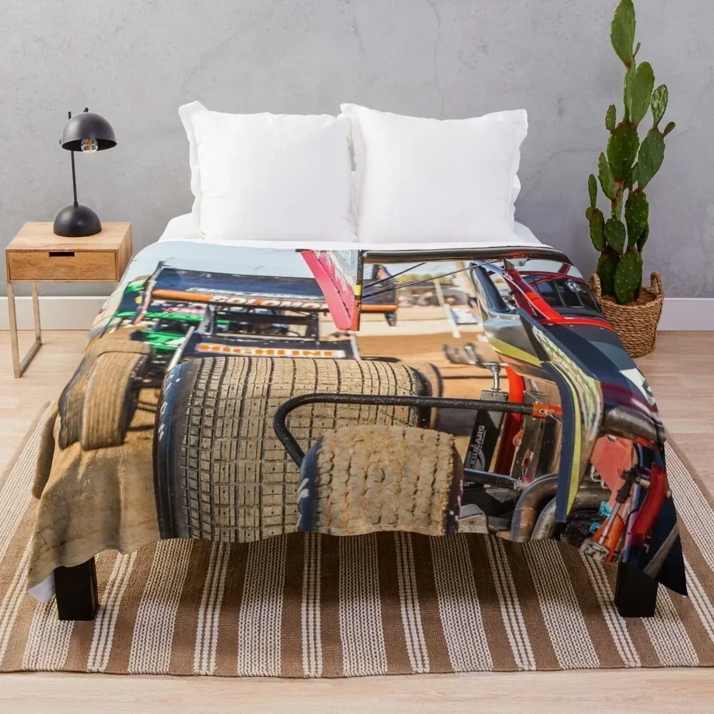 

Sprintcars line up to race Throw Blanket Thermals For Travel Designers Blankets