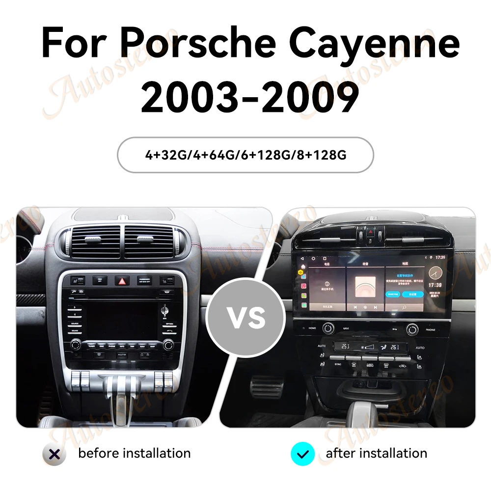 Auto Stereo 12.3 Inch Carplay Android For Porsche Cayenne 2003-2009 Car GPS Navigation Front Screen Multimedia Player Satnav