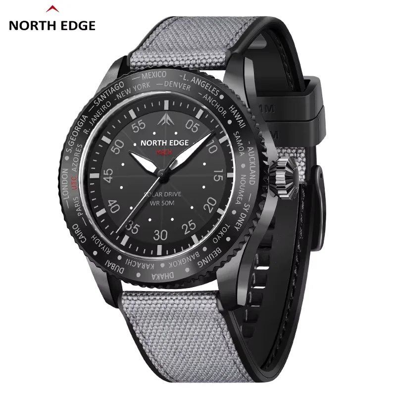 NORTH EDGE 2024 MACH Solar Power Quartz Watch Men Waterproof 50M Men's Pilot Sports Wristwatches Luminous Enviormentally Clock