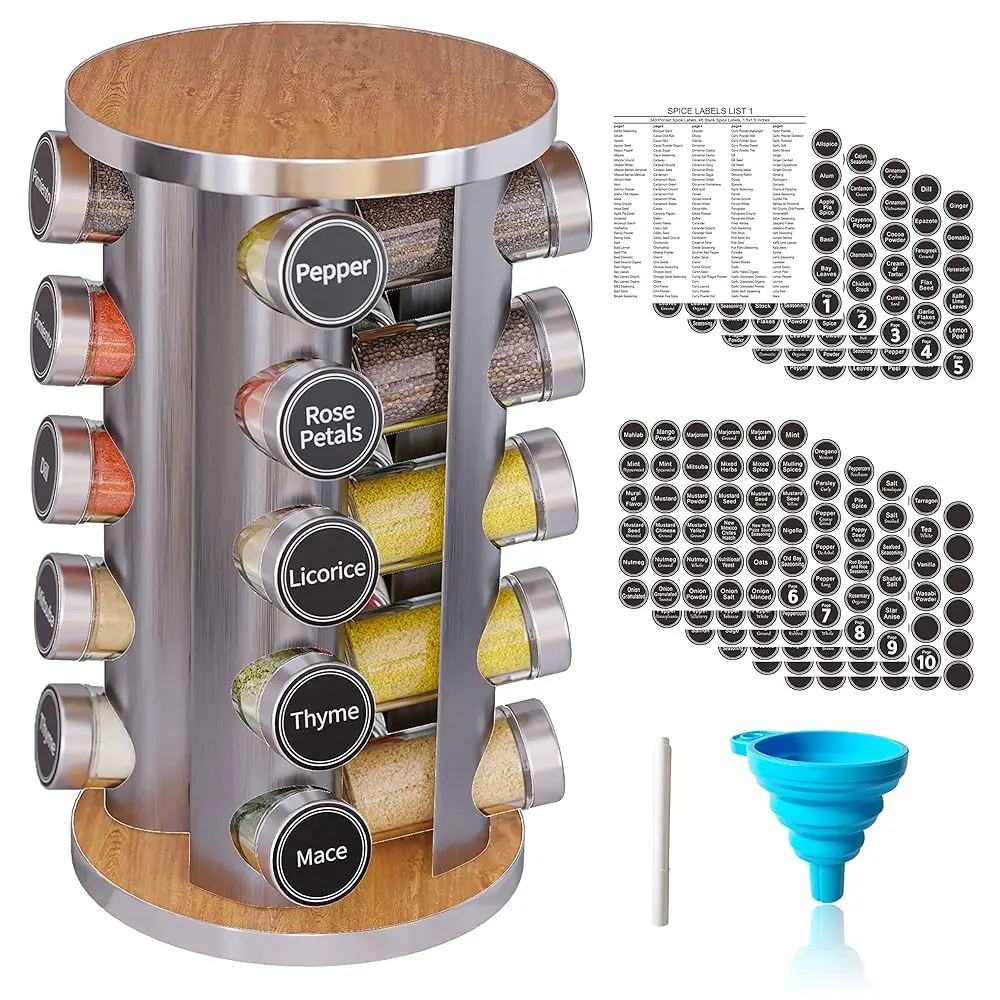 

Revolving Spice Ra Set With 20 Spice Jars, Kitchen Spice Tower Organizer For Countertop Or Cabinet -- Carousel Storage Ludes