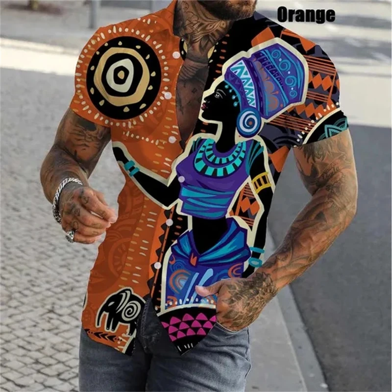 New Fashion 3D Africa Dashiki Shirts Men Summer Fashion Short Sleeve Shirt Slim-Fit Button Up Casual Shirts Male Comfortable Top