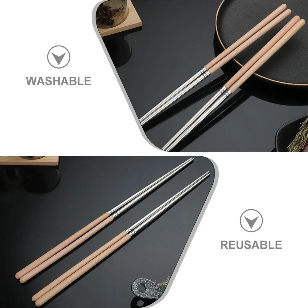 

1pcs Extra Long Chopsticks Stainless Steel Wood Handle Hot Pot Cooking Frying Reusable Kitchen Utensils Lengthened Chinese