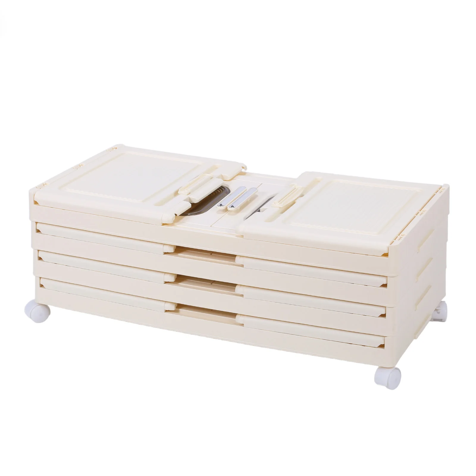 

Набор из 4 штабелируемых контейнеров для хранения на колесиках, пластиковые ящики-органайзеры для гардероба и кладовой, для дома и офиса