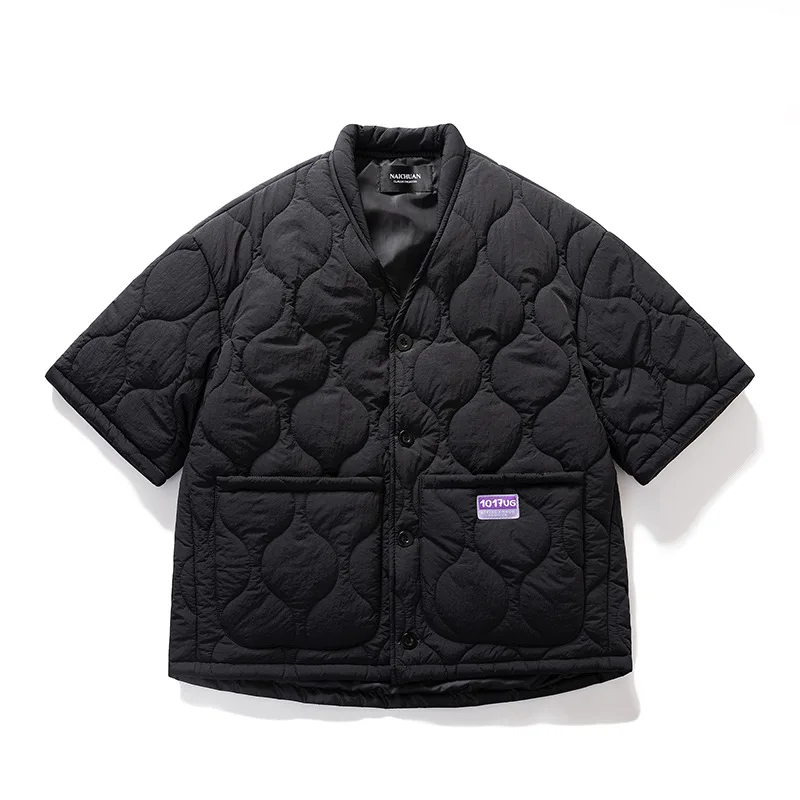 

Autumn Winter Vest Streetwear Half Sleeve Padded Jacket Harajuku Casual Mens Jacket Harajuku Thick Trendy V-Neck Coat Male