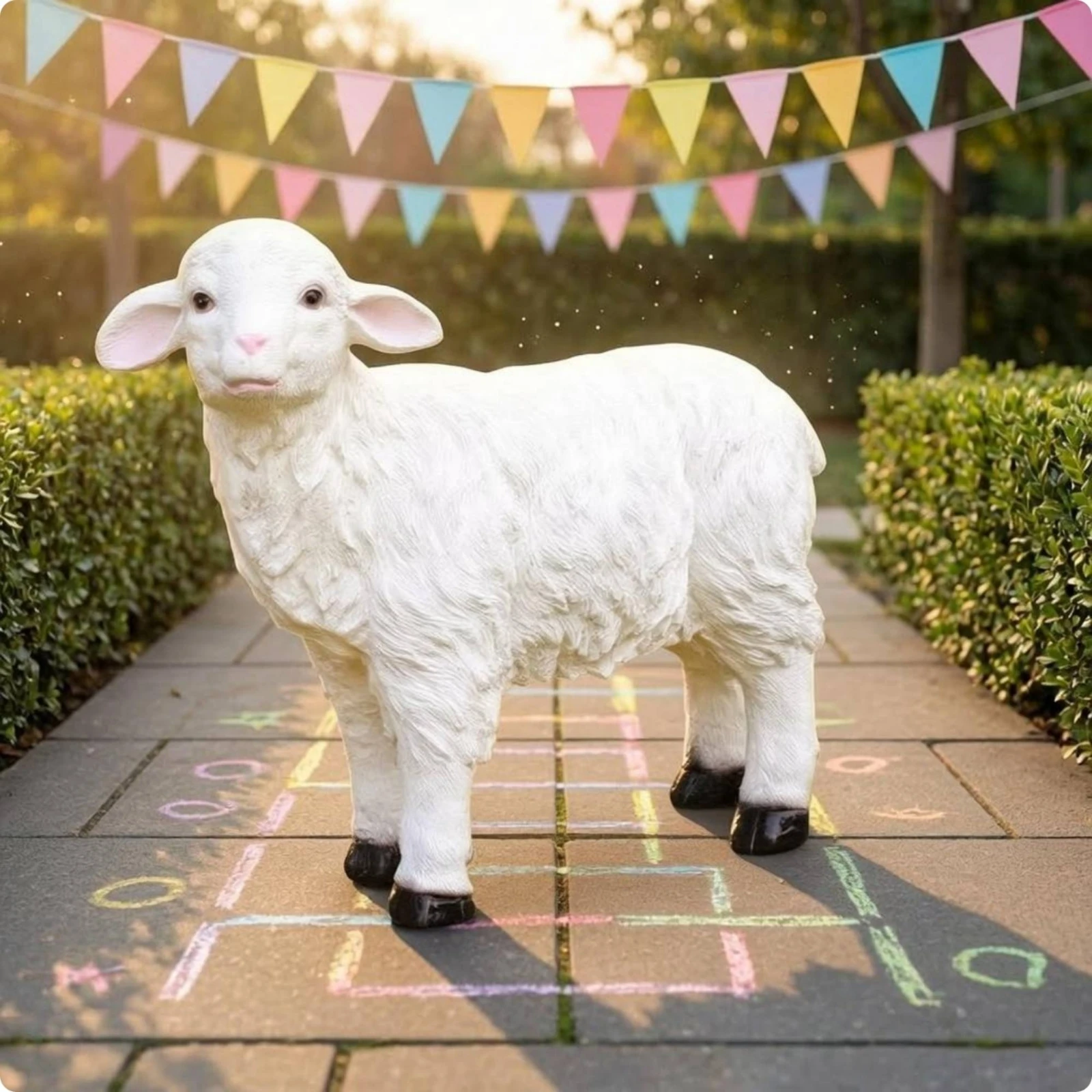 Sheep Garden Sculpture Fiberglass-Reinforced Sheep Sculpture Resin Ornament Weather-Resistant Decorative Accent