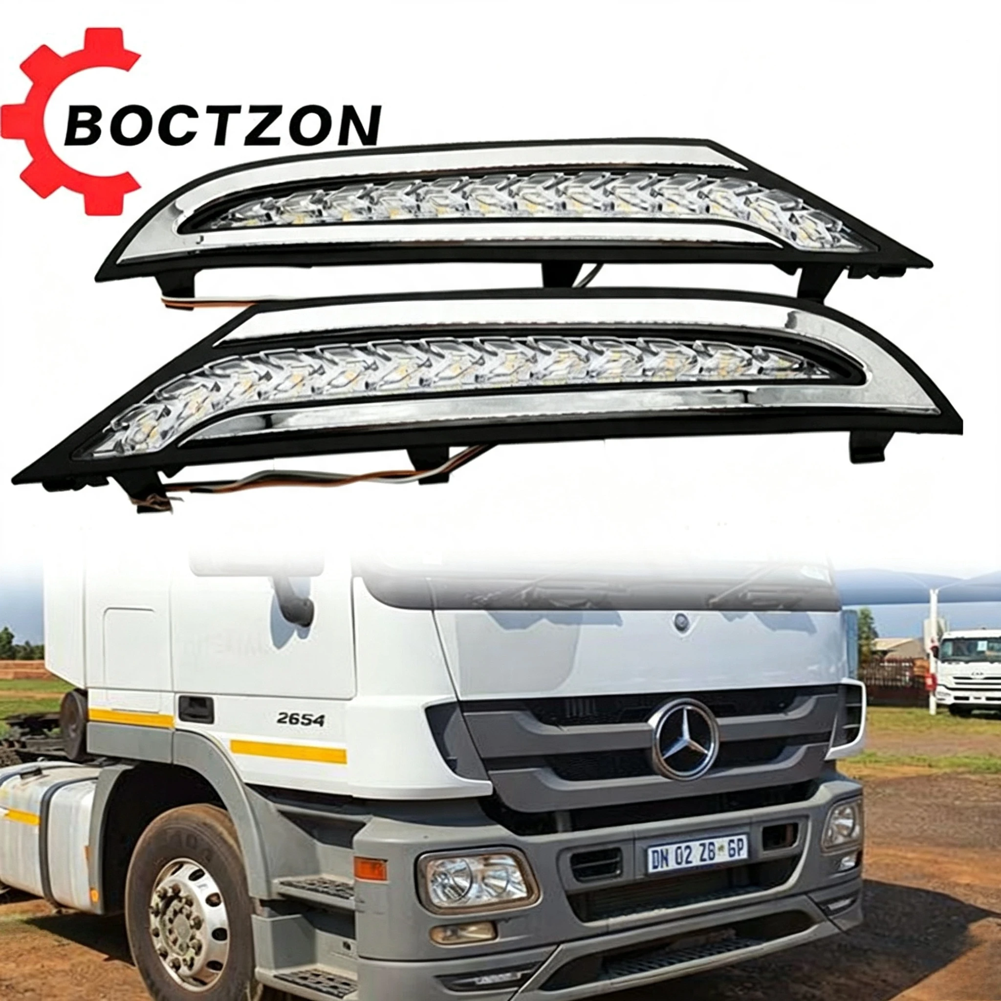 2PCS 24V LED DRL Daytime Running Light For Mercedes Actros MP3 Truck Dynamic Sequential Turn Signal Bumper Fog Lamp White Amber
