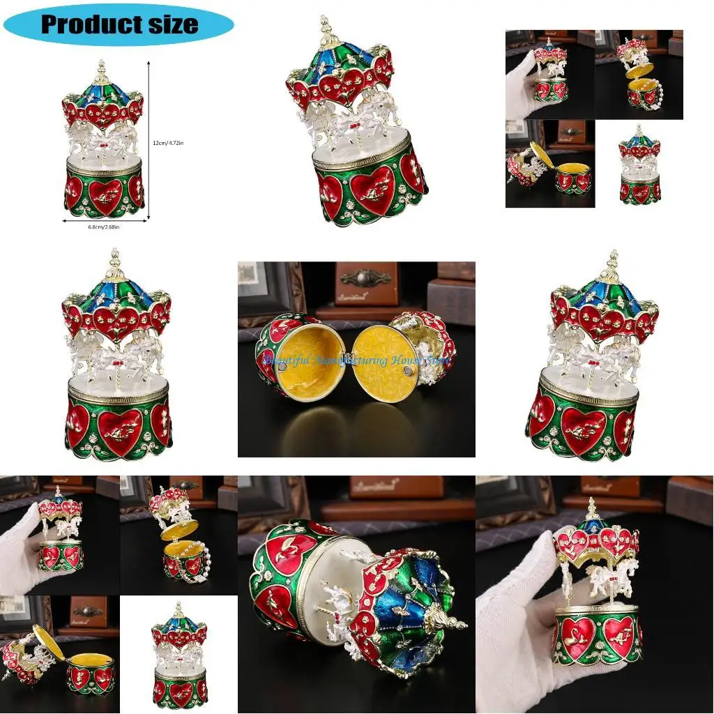 

E56A Vintage Carousel Design Metal Jewelry Organiser With Enamel Finish Storage Case