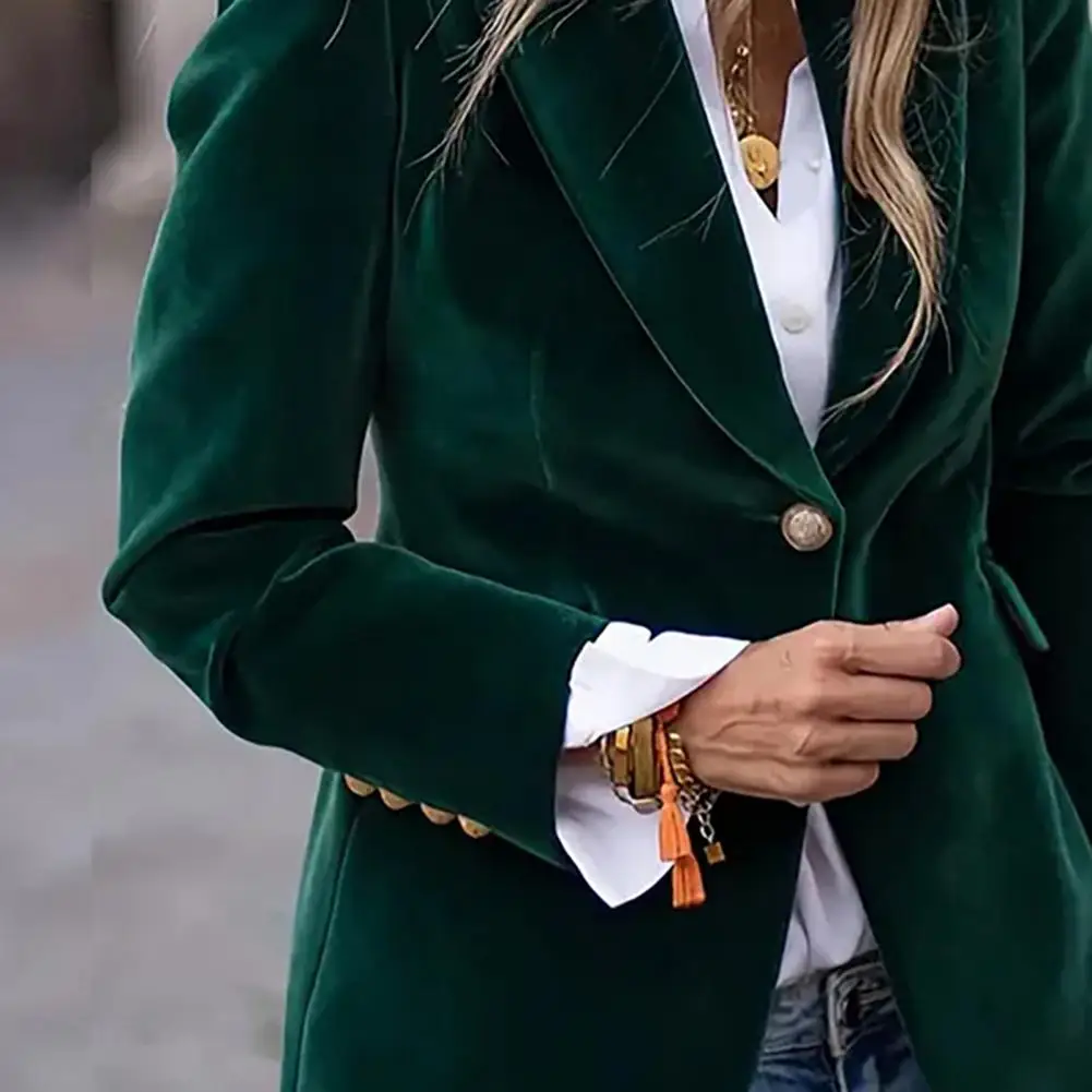 سترة أنيقة متعددة الاستخدامات للمكتب للسيدات للخريف والشتاء، سترة مكتب مخملية ذات طية صدر السترة، ملابس عمال بأزرار، ملابس خارجية للمكتب متعددة الاستخدامات