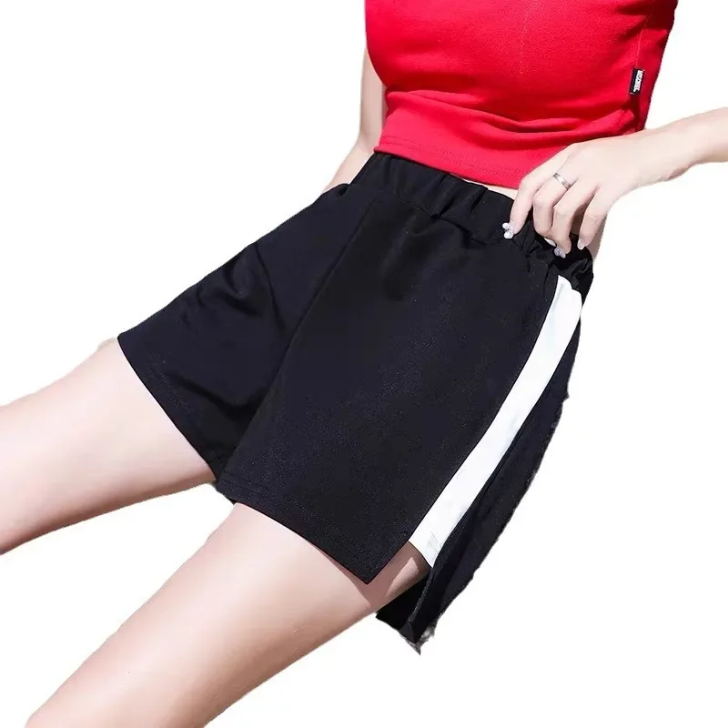 MEXZT Striped Shorts Women Summer Streetwear Loose Wide Leg Shorts Korean Casual Elastic Waist Sports Shorts Bf Couple Oversized