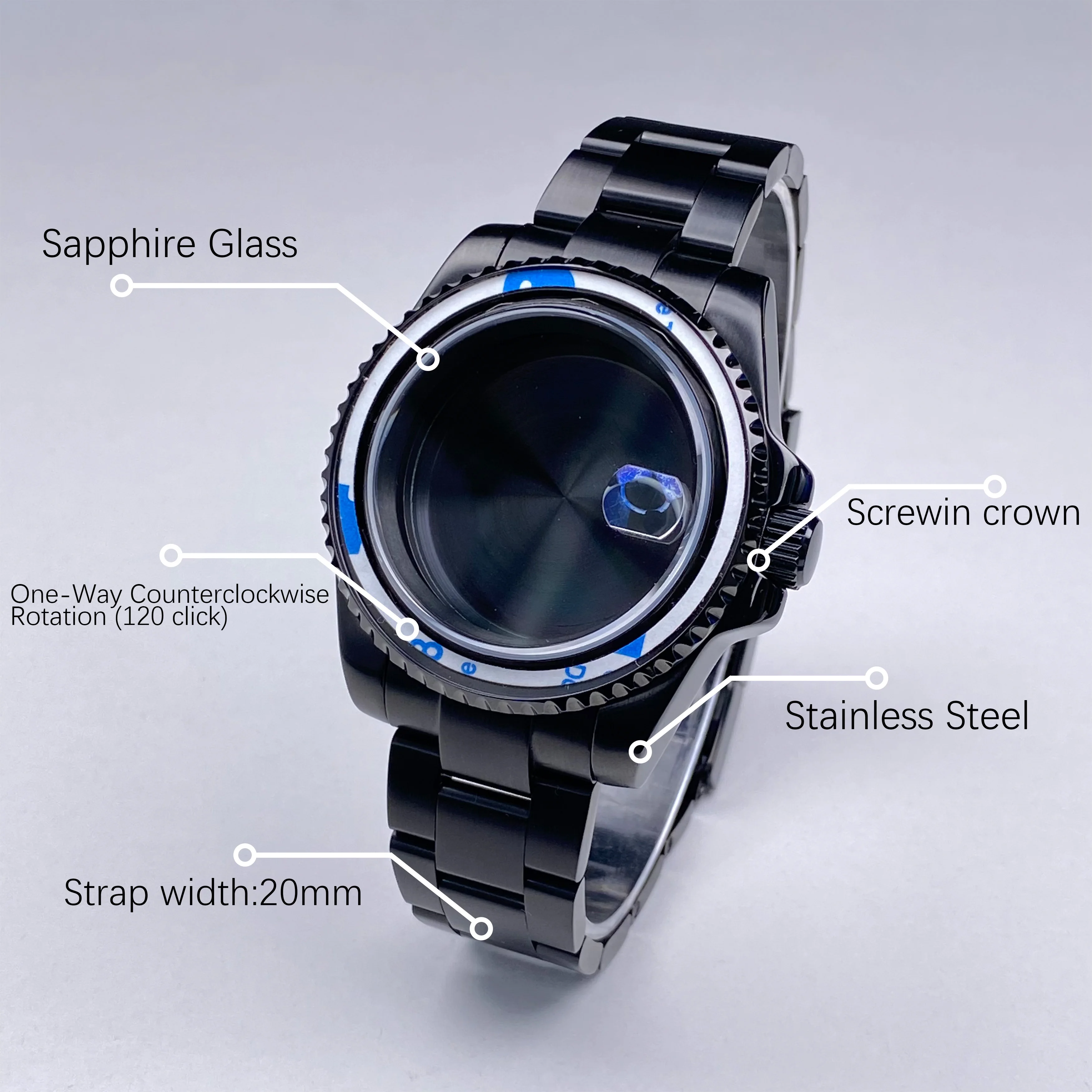 Cassa per orologio NH35 nera 40mm di alta qualità 100m impermeabile in acciaio inossidabile vetro zaffiro adatto al movimento nh34 nh35 nh36 quadrante da 28,5 mm