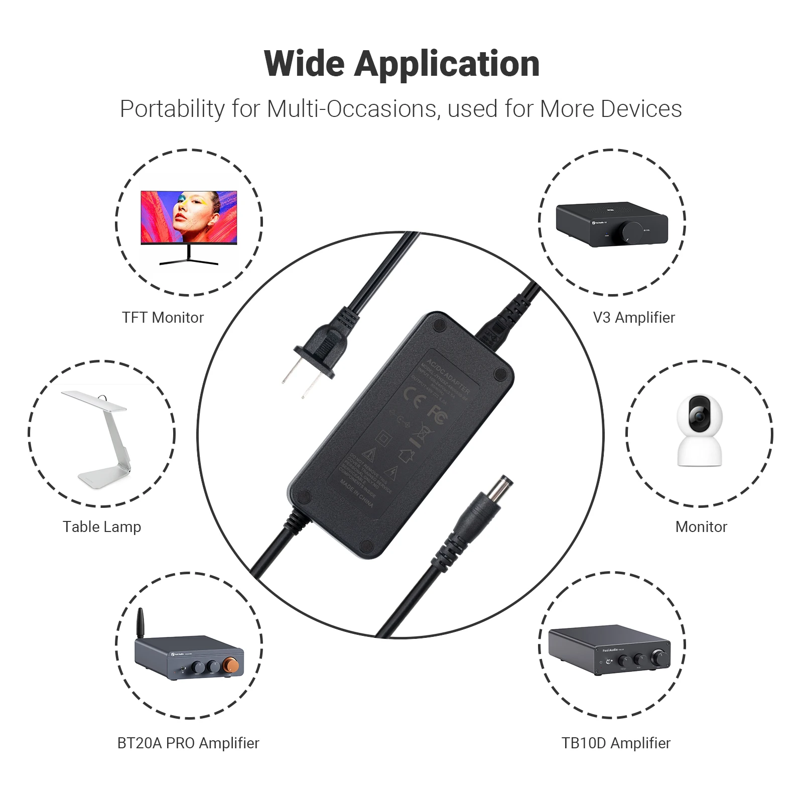 Fosi Audio 48V 5A/48V10A/36V 6A DC Power Supply Charger Home Theater Amplifier Power Adapter For Audio  Amplifier Input 100-240V