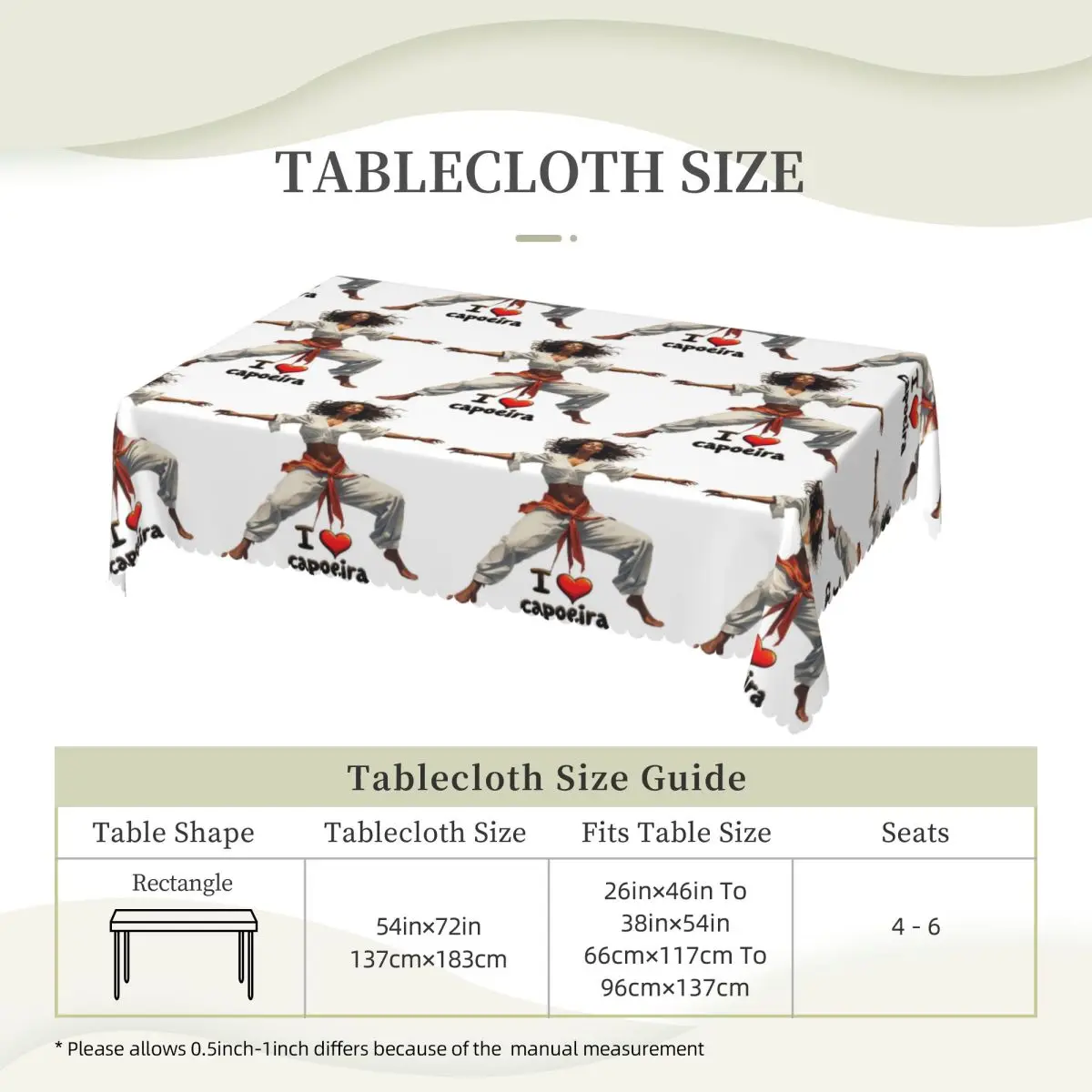 Dynamic Capoeira Art I Love Capoeira Design Tablecloth Restaurant Kitchen Rectangular Tablecloth Festival Outdoor Table Cover