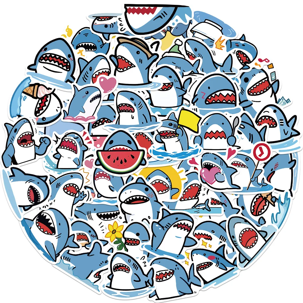 50Pcs Cartoon Fat Shark Cute Stickers DIY Phone Laptop Diary Guitar Helmet Suitcase Graffiti Waterproof Sticker Decals Kids Toys