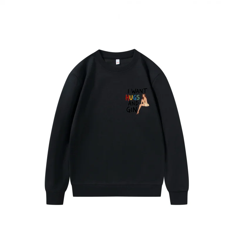 سويت شيرت رجالي باللون الأسود ونص الجن مع رسومات نسائية للارتداء الكاجوال