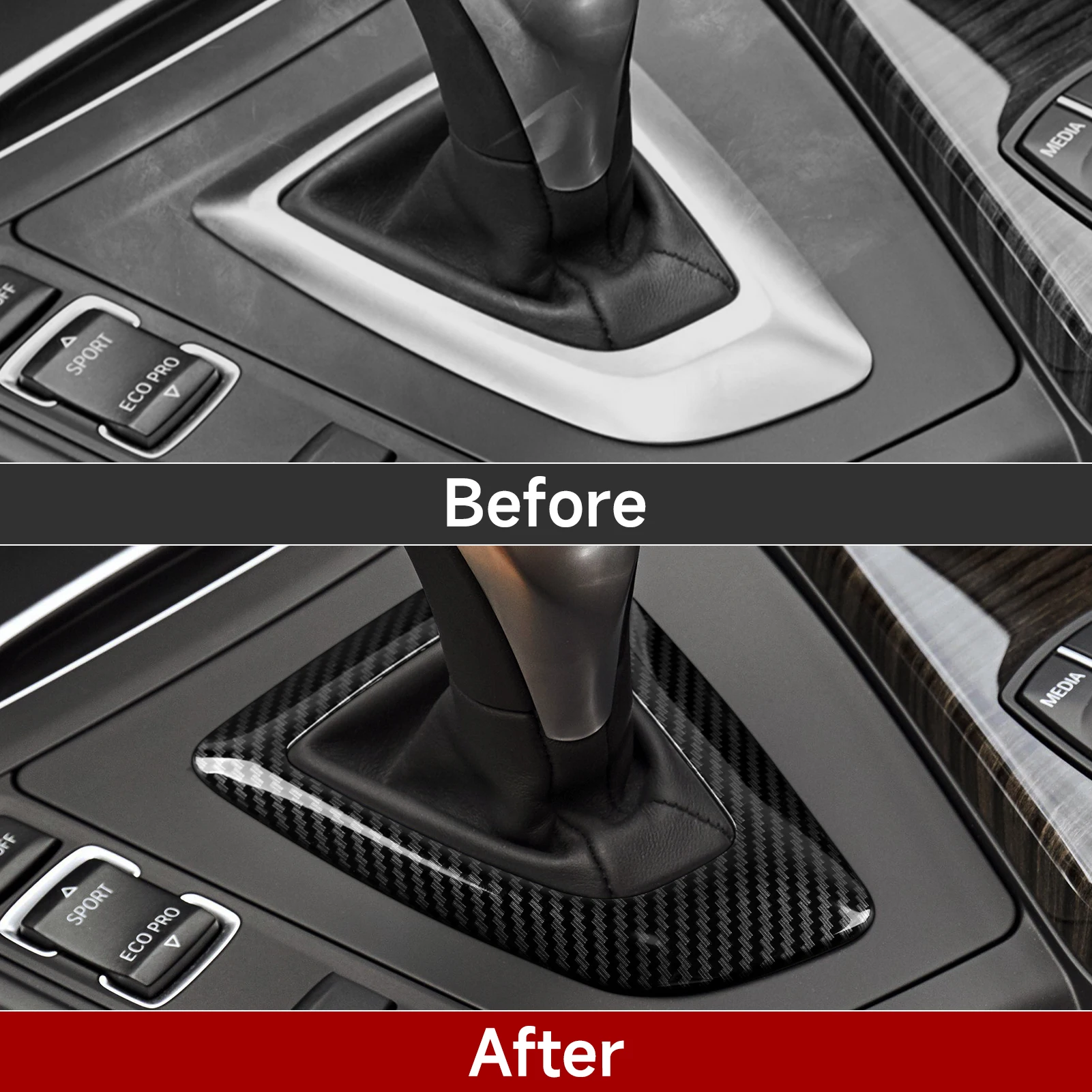For BMW F20 F21 F22 F23 F30 F31 F32 F33 F34 3gt F35 F36 Car Center Gear Shift Head Cover ABS Trim Panel Carbon Fiber Interior view 3