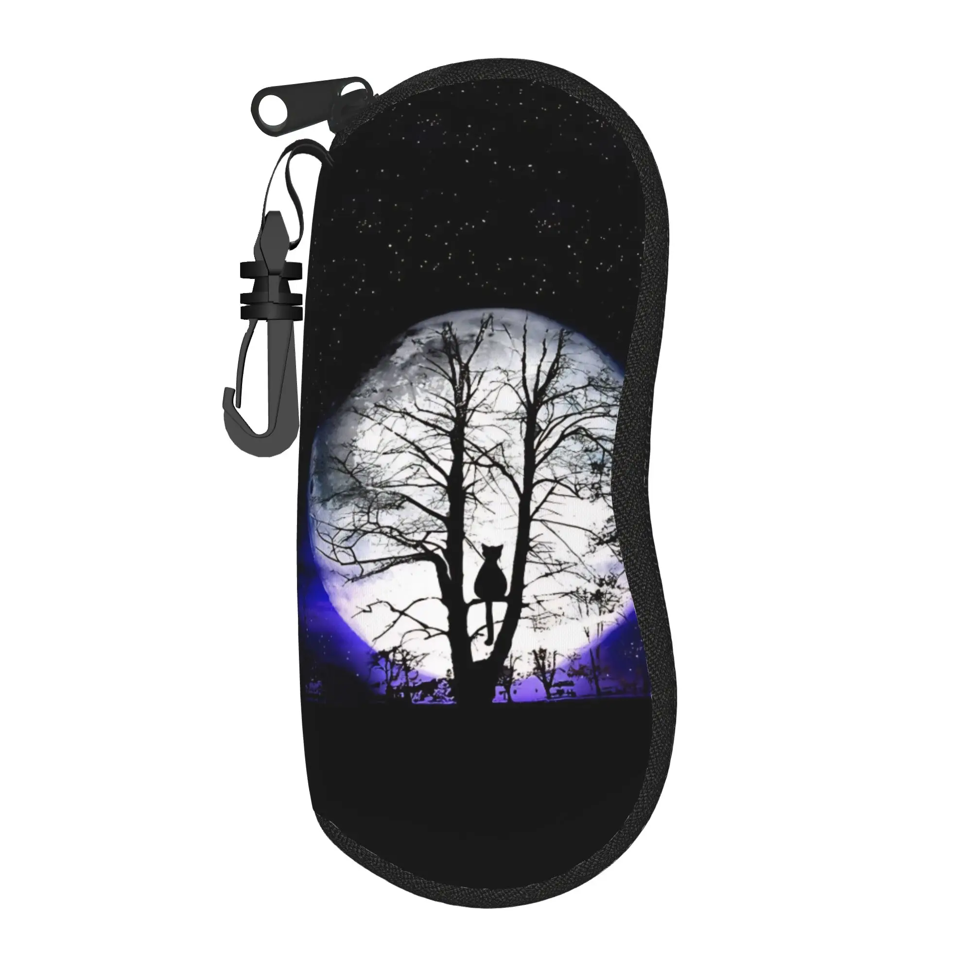 Black Cat and Full Moon Glasses Case  Custom Sunglasses Case Male Female Travel Eyeglass Protector Retro Eyewear Bag