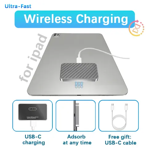 18W Magnetic Wireless Charger for iPad Pro Air 11/12.9/13 inch, Fast Smart Charger with 5.56ft USB-C Charging Cable
