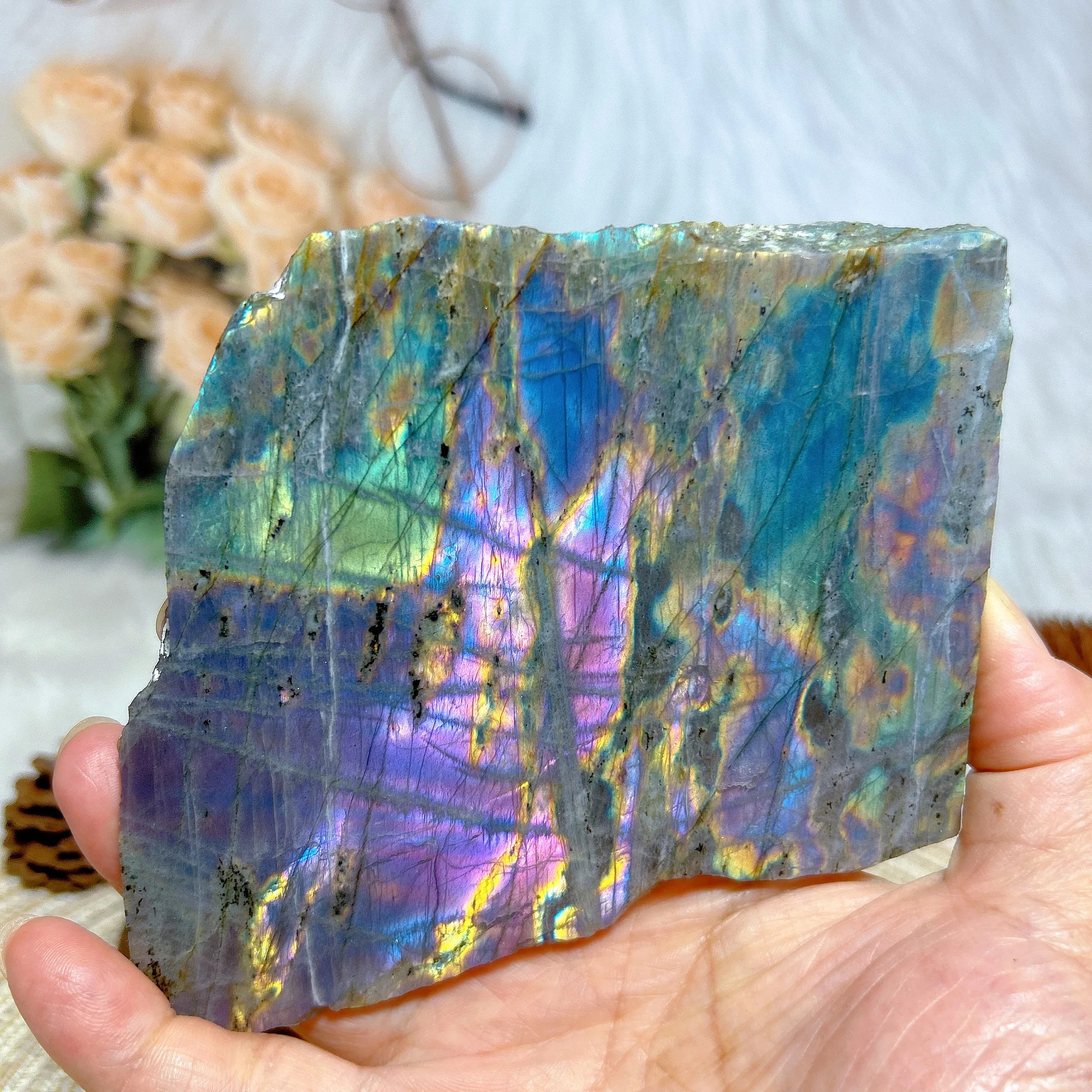 

Natural Crystals Purple Blue Labradorite Slab Slice Polished Colorful Gemstones Ore Mineral Home Decorations Room Decor Gifts