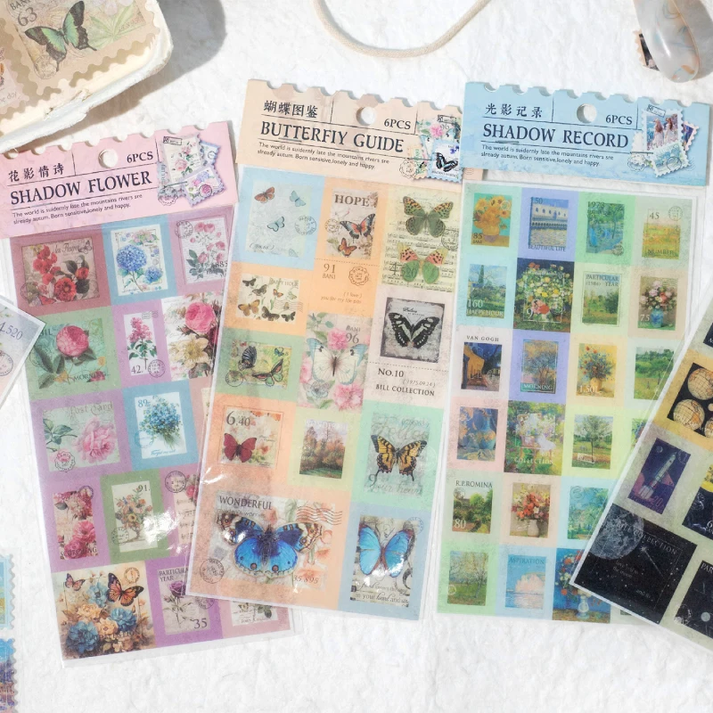 Journal GO 6pcs/lot Vintage Post Stamp Stickers Scrapbooking Decor Junk Journal Collage Stationery Planner Craft diy Sticker