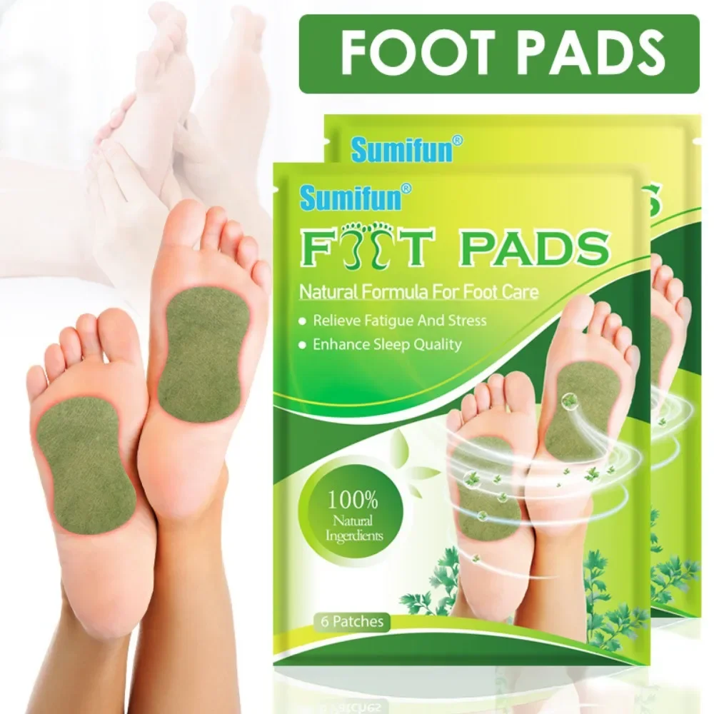 6Pcs Chinese Mugwort Detox Foot Patches Natural Wormwood Body Cleansing Foot Pads Self Heating Patch Keep Joint Warm Health Care