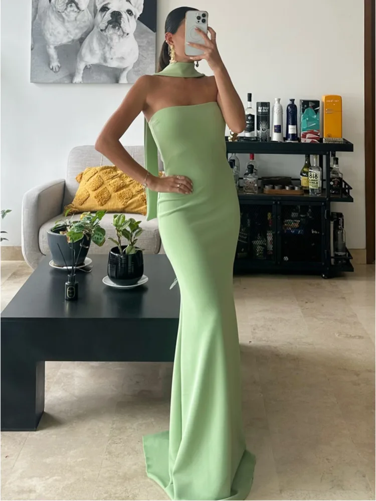 Articat 2024Summer New Elegant Sleeveless Dress Women Hanging Neck Slim Fishtail Long Dress Bodycon Backless Party Evening Dress