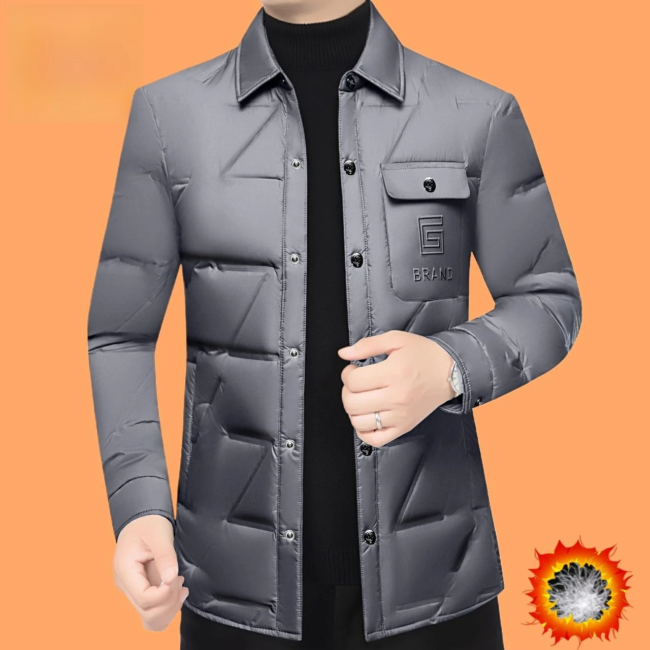 

Faionable Lightweight Warm Color Stand Collar Men's down Jaet Luxury Winter Busin Casual Sle Removable Hood