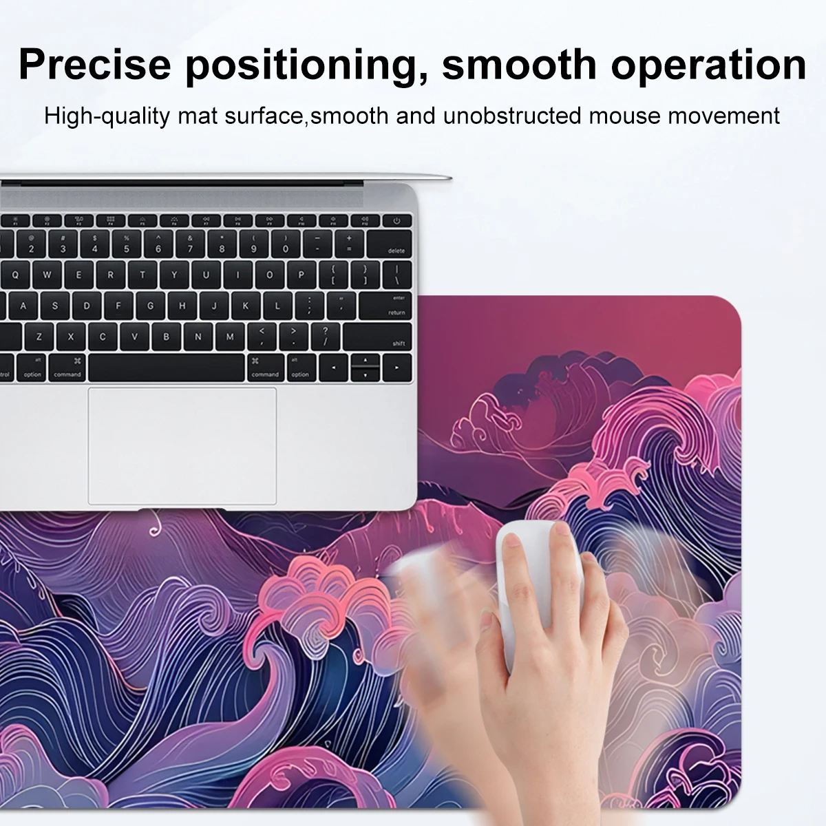 판타지 핑크-퍼플 오션 웨이브 마우스 패드 멀티 사이즈 세탁 가능 미끄럼 방지 스티치 엣지 컴퓨터 키보드 데스크 매트 게임용 사무실용