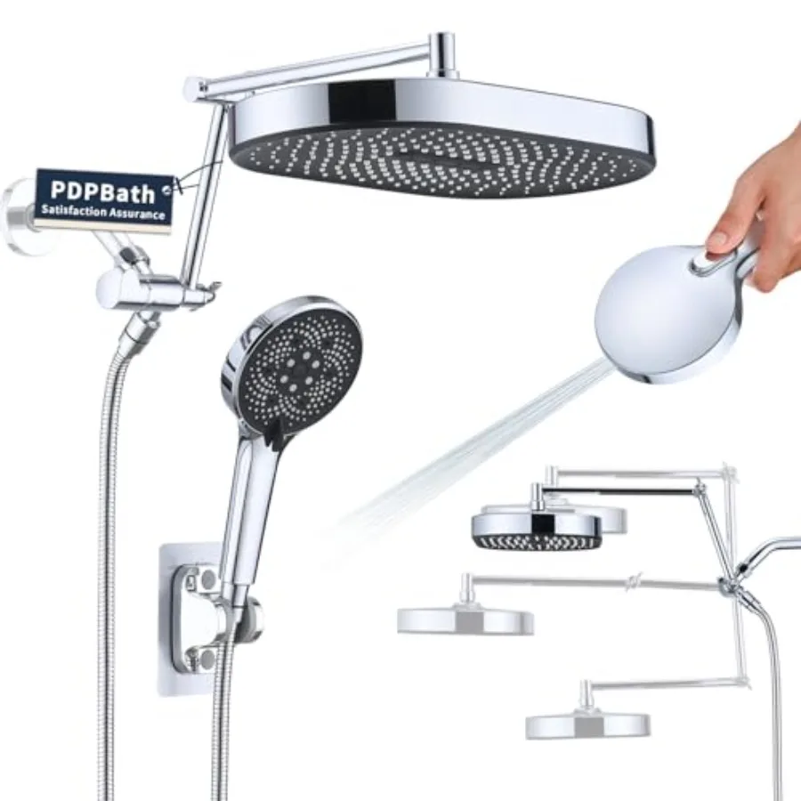 

14 Inch Rain Shower Head with 5+1 Settings Handheld Spray Combo High Pressure Rainfall Shower Head with 16'' Upgrade Adjustable