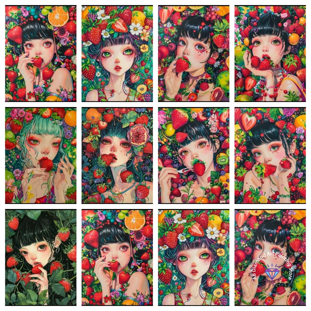 

Cute Strawberry Girl AB Diamond Painting Kit Square Round Diamond 5D DIY Mosaic Handmade Art Adult Exquisite Gift Home Decor