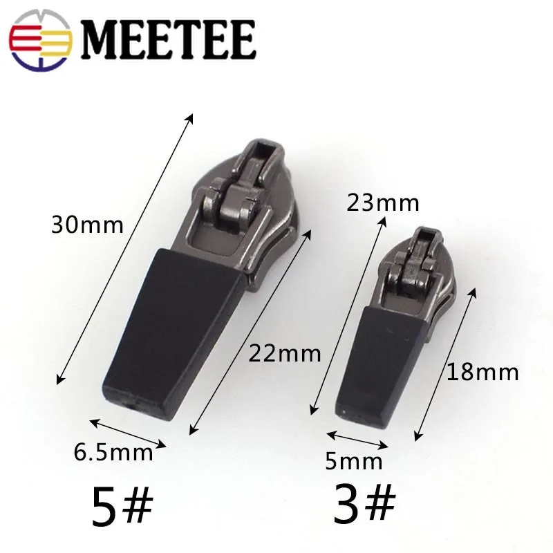 10Pcs Meetee 3# 5# Zipper Puller Slider for Waterproof Invisible Nylon Zippers Reverse Decorative Zip Head Sewing Accessories